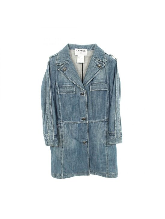 Chanel Jackets & Blazers - Chanel Denim Coat CC Logo Button